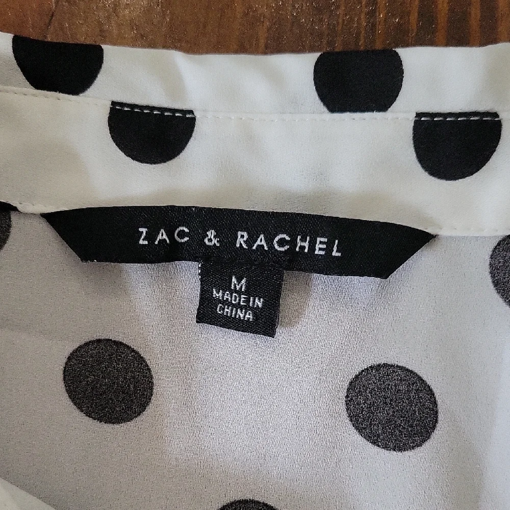 Zac & Rachel White Button-Up Boho Sleeve Blouse With Black Polka Dots | Womens M - Picture 2 of 8